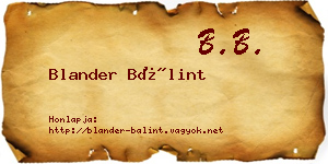 Blander Bálint névjegykártya